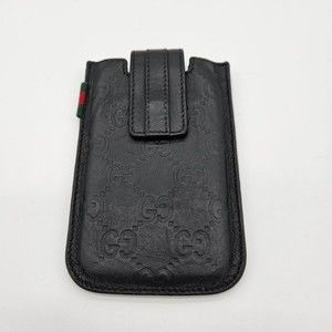 💯 Authentic Gucci Guccissima GG Smart Phone Case Pouch Leather Black